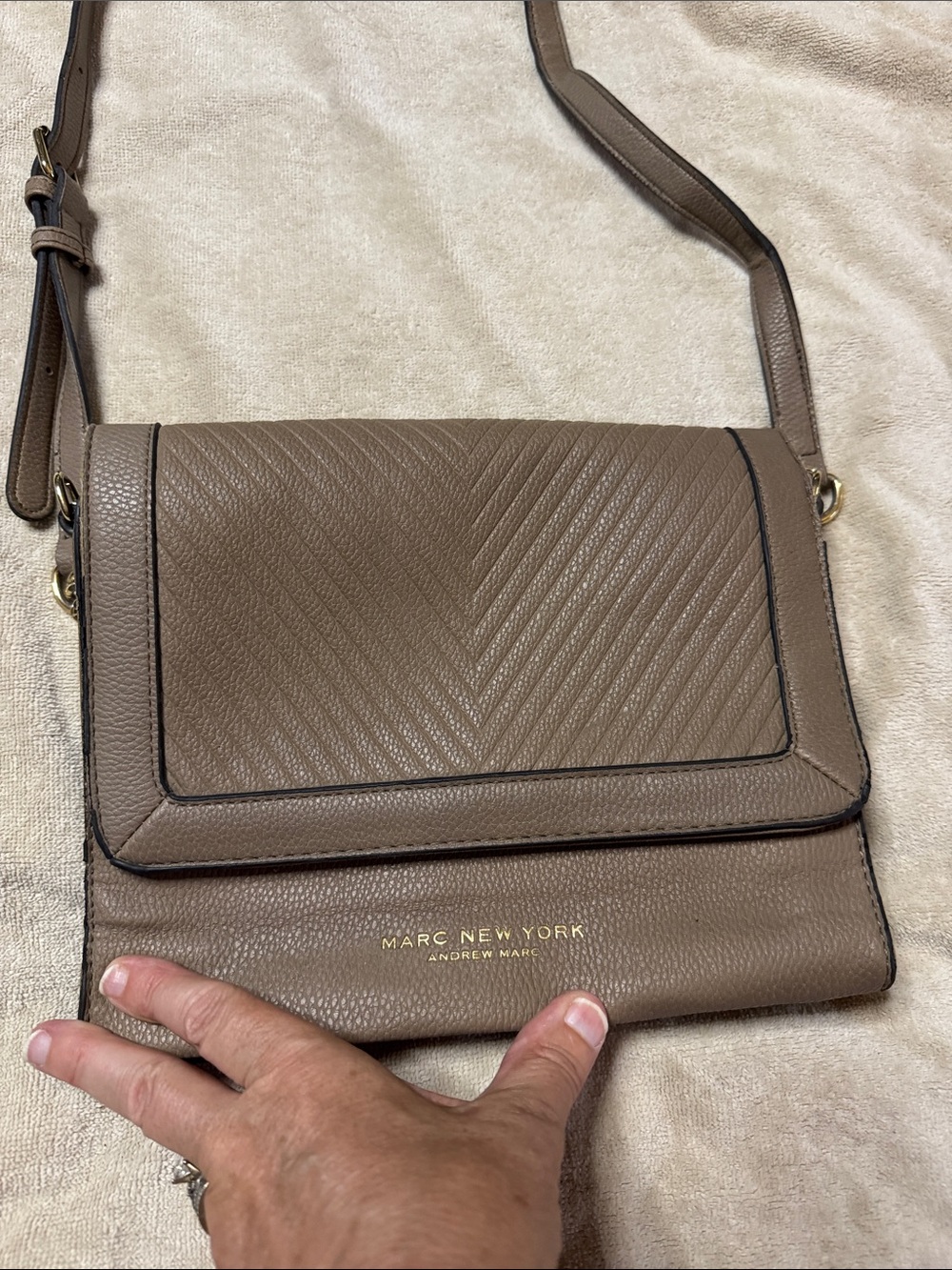 Marc New York Taupe Chevron Flap Crossbody Bag
